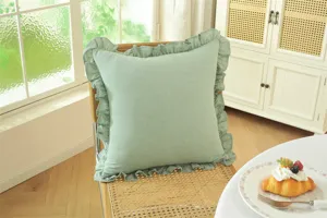 Cojín decorativo francés con volantes, detalle de cojín de algodón puro para sofá y cama.