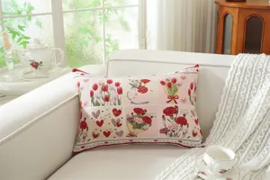 Decorative jacquard floral pillow cover for living room sofa, vintage style cushion case.