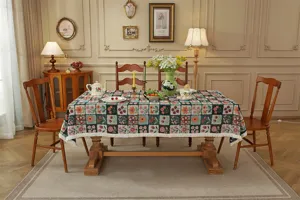 Mantel de mesa jacquard retro americano con diseño floral y flecos para comedor elegante.