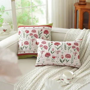 Jacquard floral decorative pillow cover set for sofa, elegant vintage cushion case for room.