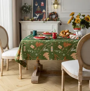 American vintage Christmas tree jacquard tablecloth rectangular holiday dining table cover