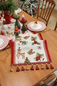 Cammino da tavola natalizio jacquard decorazione per tavola festiva con nappe tessile casa