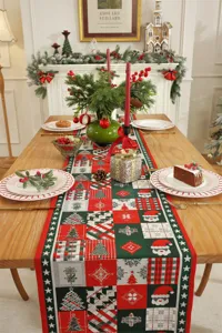 Runner da tavola di Natale jacquard filato tingendo festa casa decorazione tessuto poliestere.