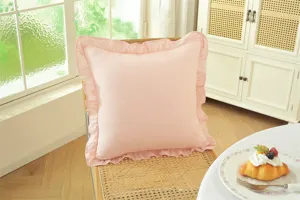 Cojín decorativo de algodón rosa con volantes, estilo pastoral francés para sofá cama.