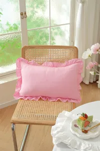 French country pink ruffle throw pillow cover decorative cushion for sofa bed home decor