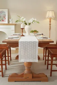 Französischer weißer Baumwollspitzen Tischläufer elegante Esstisch Dekoration Hochzeit