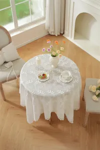 Nappe en dentelle blanche française coton broderie 3D ronde housse de table mariage décor