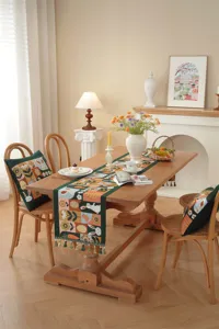 Easter table runner with cute rabbit carrot eggs Jacquard design tassels for home decor