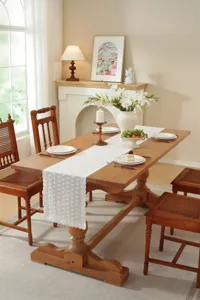 Weißer Baumwollspitzen-Tischläufer französisch romantisch Blumenstickerei Deko für Esstisch.