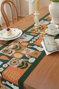 Easter table runner jacquard bunny carrot egg design polyester home dining table decor detail view