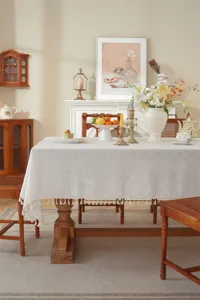 INS Minimalistisch Einfarbig Tischdecke mit Quasten Spitze Esstisch Abdeckung Dekoration