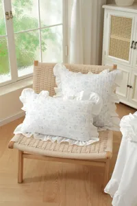 French style ruffled cotton floral bow pillow cover for sofa and bed decoration use.