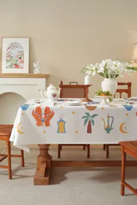 Polyester Tischdecke mit orientalischem Sternmond und Palmen Muster für Esszimmer.