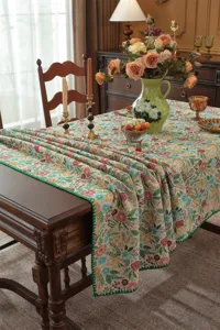Nappe de table florale jacquard en polyester et coton style vintage américain pour salle à manger