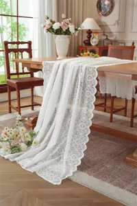 Corsia da tavolo in pizzo bianco, elegante tovaglia francese per decorazioni di nozze.