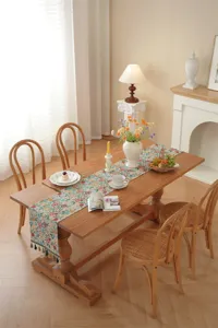 Amerikanischer Vintage Blumen Quasten Tischläufer Jacquard Paisley Stoff Esszimmer