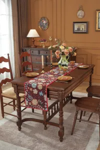 American retro floral jacquard table runner detail for dining room coffee table decor
