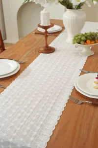 Eleganter französischer Art weiße Baumwolle Spitze Tischläufer für Esstisch Hochzeit