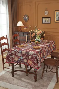 Nappe rectangulaire en jacquard a fleurs vintage pour table a manger et salon.