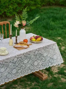 French vintage white lace tablecloth for romantic dining table and home party decoration.