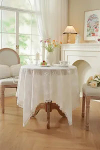 Nappe de table en dentelle blanche française brodée vintage pour salon salle à manger