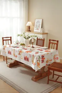 Dekorative Polyester Tischdecke im orientalischen Stil mit Schloss und Palme Printdetails.
