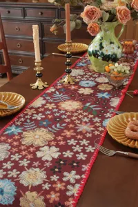 American vintage style jacquard table runner for dining table, coffee table, and home decor.
