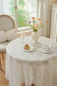 Nappe en dentelle française blanche brodée florale ronde housse de table pour décoration mariage
