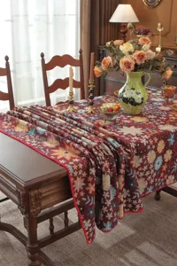 Nappe jacquard à fleurs vintage américaine, mélange de coton rectangulaire décoration table.