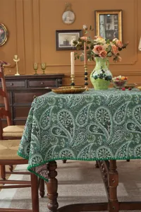 Nappe jacquard cachemire verte style rétro américain, mélange de coton table rectangulaire.