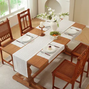 Französischer Romantischer Weißer Baumwoll Bestickter Tischläufer Spitzenborte Esstisch Matte Teeschrank Hochzeit Heimdekoration