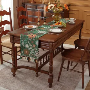 Amerikanischer Vintage Tischläufer grün Jacquard mit Quasten für Esstisch Dekoration