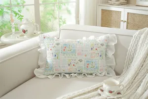 French style ruffle cotton printed decorative throw pillow cover for sofa bed home decor