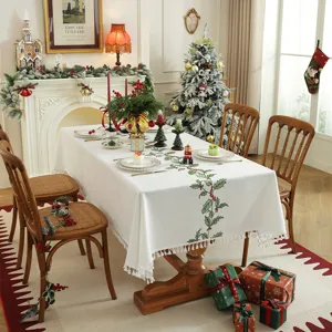 Kerst tafelkleed rechthoek tafelhoes feestelijke eettafel tafelkleed geborduurd