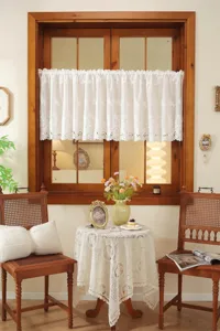 French white lace short curtain vintage floral embroidered sheer window tier for kitchen