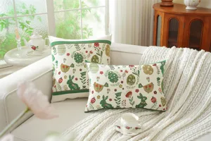 Easter jacquard throw pillow cover set with bunny and floral pattern for living room sofa.