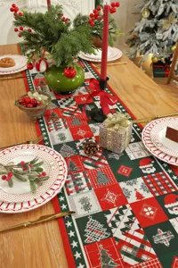 Centrotavola natalizio festivo rosso verde jacquard poliestere decorazione sala da pranzo
