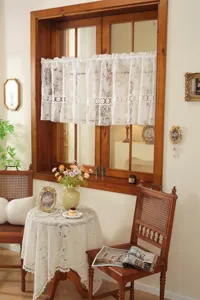 Rideau court français vintage à fleurs en dentelle creuse pour décoration de fenêtre de cuisine