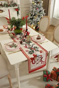 Weihnachten Tischlaeufer Jacquard Festlich Esstisch Dekoration Winter Home Textil Stoff