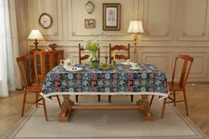 Mantel de mesa jacquard con flores de estilo vintage americano con flecos decorativos.