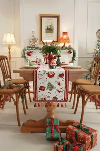 Runner da tavola natalizio in jacquard con nappe, bellissima decorazione festiva.