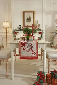 Weihnachtstischlaeufer festlicher Jacquard Esszimmer Urlaubs Tischdeko Stoff Tischdecke