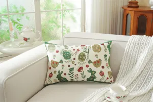 Easter floral jacquard lumbar pillow cover decorative throw pillow for sofa living room