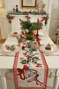 Weihnachtstischlaeufer Jacquard Polyester Baumwolle festliche Esstisch Dekoration Detail