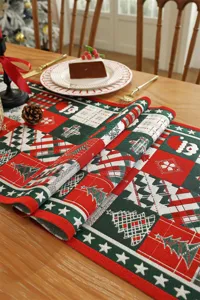 Centrotavola di Natale jacquard festivo decorazione casa sala da pranzo tessuto poliestere rosso
