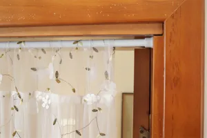 French style double layer embroidered lace door curtain with white tension rod for home decor