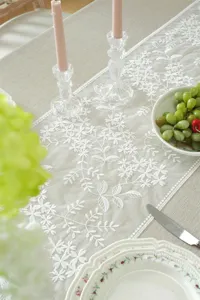 White floral embroidered lace table runner minimalist home decor dining table cloth