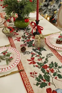 Weihnachtstischläufer festlicher Jacquard Tischdeko weihnachtliche Tischabdeckung Stoff