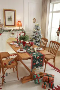 Cammino Tavola Natale Jacquard Poliestere Tovaglia Pranzo Decorazione Casa Festa