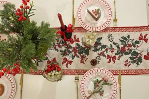 Weihnachts Tischlaeufer festlich Jacquard Esstisch Deko Feiertag Partei Abdeckung